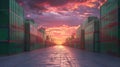 The shipping containers sunset. AI generated Royalty Free Stock Photo