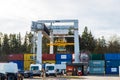 Shipping containers at train station Royalty Free Stock Photo