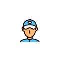 Shipping courier man icon. delivery worker wearing hat symbol. simple clean thin outline style design. Royalty Free Stock Photo