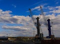 Shipping cranes along Hudson River at Port of Albany NY
