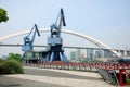 Shipping Cranes and Lupu Bridge Shanghai Royalty Free Stock Photo