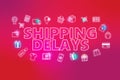 Shipping Delays - ecommerce web banner on crimson background.