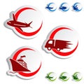 Shipping, delivery stickers - car, ship, plane