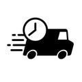 Shipping fast delivery van with clock icon symbol, Pictogram flat design for apps and websites, Track and trace processing status