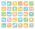 Shipping, flat icons, pencil hatching, colored, vector. Royalty Free Stock Photo