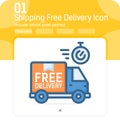 Shipping free delivery icon with outline color style isolated on white background. Vector illustration truck or van symbol icon Royalty Free Stock Photo