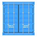 Shipping freight container. Blue intermodal container. Front view