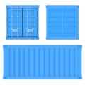 Shipping freight container. Blue intermodal container. Set