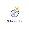 Shipping globally, international shipment concept, delivery line icon