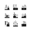 Shipping industry black linear icons set