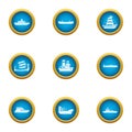 Shipping industry icons set, flat style