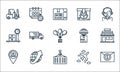 shipping logistics line icons. linear set. quality vector line set such as rate, container, placeholder, airplane, worldwide