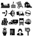 Shipping packaging and delivery icons set