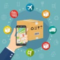 Shipping parcel gps tracking order flat design concept