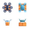 Shipping parcel icons set cartoon . Delivery parcel box with drone