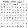 Shipping, shopping and delivery icons set white background