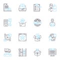 Shipping solutions linear icons set. Logistics, Carrier, Freight, Transport, Warehouse, Delivery, Customs line vector