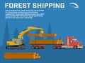 Shipping timber. Loading felled trees in the timber crane