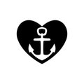Ships anchor with a black heart symbolizing love and romance, a honeymoon or Valentines cruise or a love of boating and yachting,