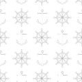 Ships Anchor And Steering Wheel On A White Background. Cartoon Style Wallpaper. Marine Theme Textile. Hand Drawing