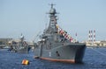 Ships the Baltic fleet on parade in honor of Victory day. Saint Petersburg