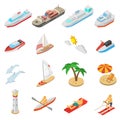 Ships and beach vacation icons set Royalty Free Stock Photo