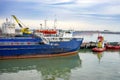 The ships are berthed in the port of Caucasus. Water transport.