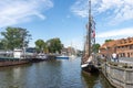 Ships and boats moored at river Akmena Klaipeda