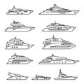 Ships and boats set, Yacht thin line icon set. Vector. Royalty Free Stock Photo