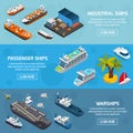 Ships Boats Vessels Isometric Banners Set Royalty Free Stock Photo