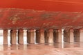 Ships bottom part, seated on the blocks inside the dry dock. Royalty Free Stock Photo