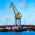 Ships and cranes in Gothenburg harbor in Sweden