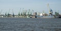 Ships and cranes in the harbour of Klaipeda