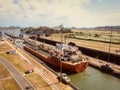 Ships crossing the Panama Canal, Miraflores Locks, Panama City Royalty Free Stock Photo