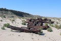 The ships in desert, Aral Sea disaster, Muynak, Uzbekistan Royalty Free Stock Photo