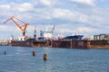 Ships in dry docks at the Shipyard in Gothenburg, Sweden
