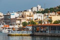 Ships and fishing boats in the harbor of Elounda. Royalty Free Stock Photo