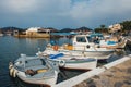 Ships and fishing boats in the harbor of Elounda, Crete Royalty Free Stock Photo