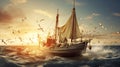 Ships sail through turbulent seas with unwavering travelers.AI Generated