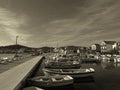 Ships, harbor, line, fishing, seaside, people