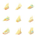 Ships icons set, cartoon style