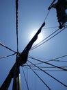 Ships mast, sail and ropes Royalty Free Stock Photo