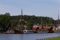 Ships with masts on the river Glomma in Fredrikstad city Norway Royalty Free Stock Photo