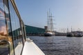 Ships moored in the center of Amsterdam, Netherlands