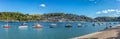 Ships moored in Dartmouth harbour looking towards Kingswear, Devon, England, UK Royalty Free Stock Photo