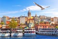 Ships near the Karakoy pier in Istanbul, Turkey