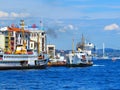 The ships and passenger ferries on the coast of the district Eminonu