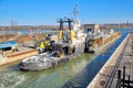 Ships passing through Welland Canal that connect Canada and US transportation routes Royalty Free Stock Photo