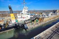 Ships passing through Welland Canal that connect Canada and US transportation routes Royalty Free Stock Photo