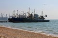 Ships at the pier of Azov Sea, Ukraine, Seascape Royalty Free Stock Photo